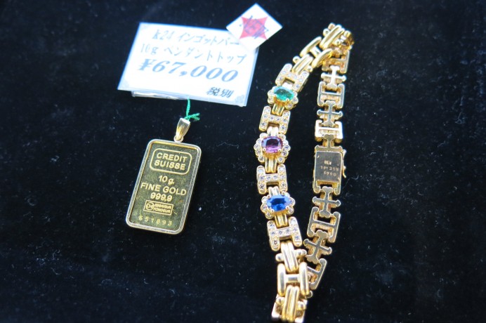 K24 インゴットバー・K18 ブレスレットお買取りしました！現在、”金相場上昇中”のため、お買取りにお持ちいただくお客様も多いです！！