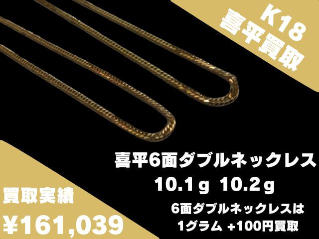 k18 喜平チェーン 6面ダブル 40cm 10.1g（喜平 キヘイ 2面 シングル 