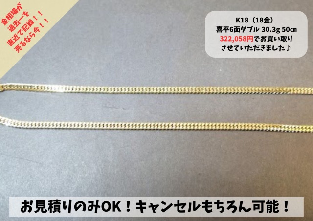 喜平のお品物は、当日の貴金属相場の、そのままの価格でお買い取り♪