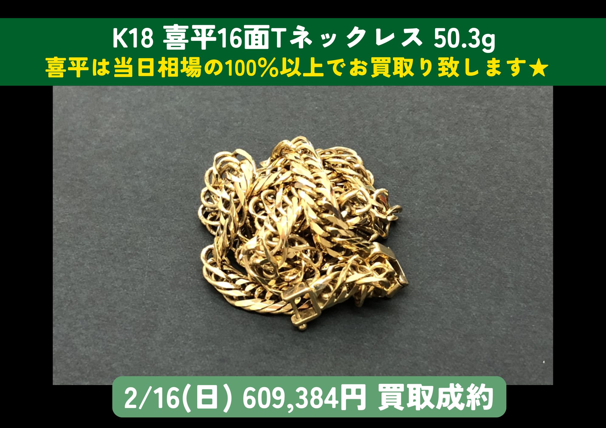 K18（18金）喜平6面ダブルネックレス50㎝を1,609,500円で買いました 