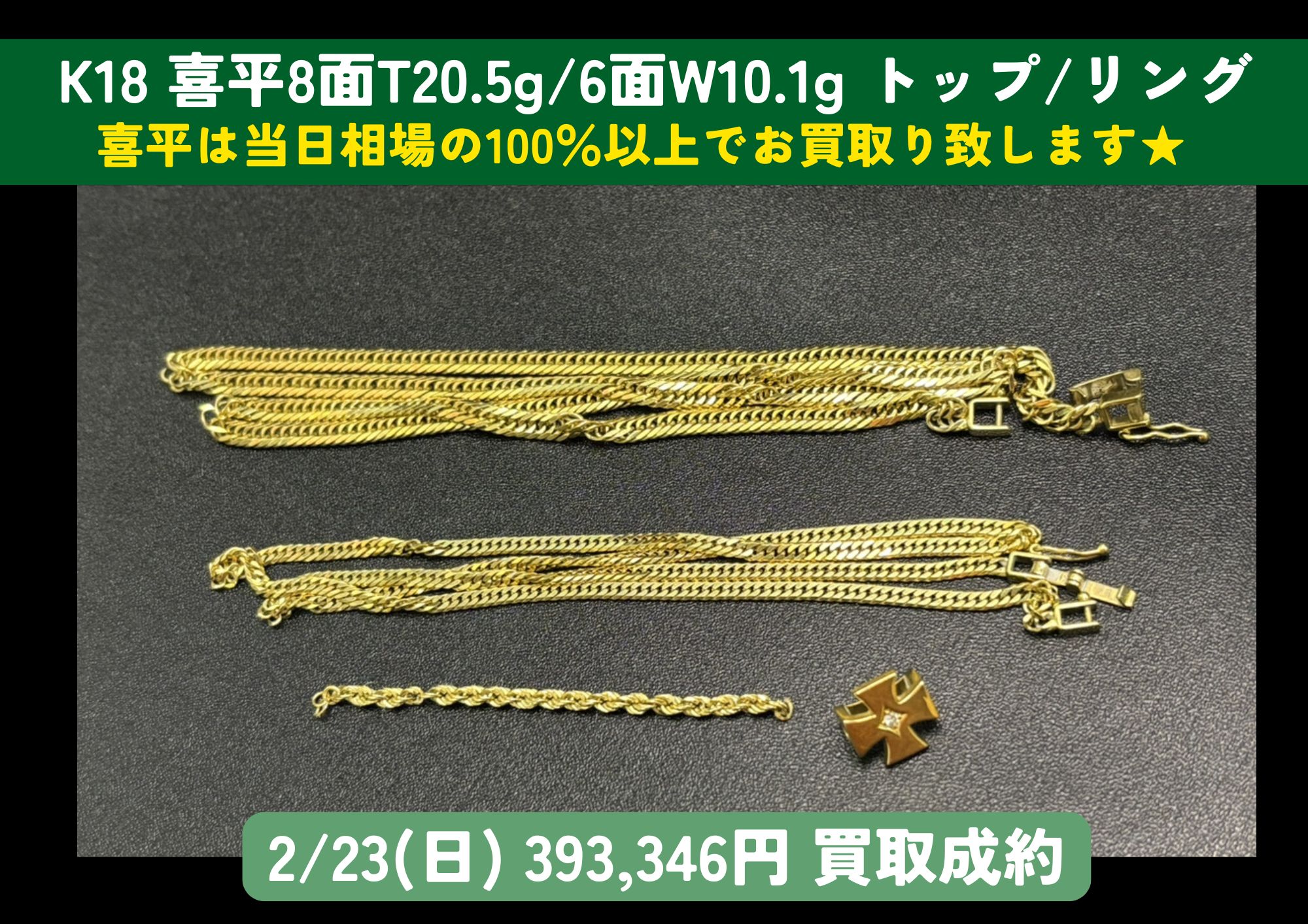 K18 18金 喜平8面T20.5g/6面W10.1g トップ リング 計393,346円でお買取させていただきました！