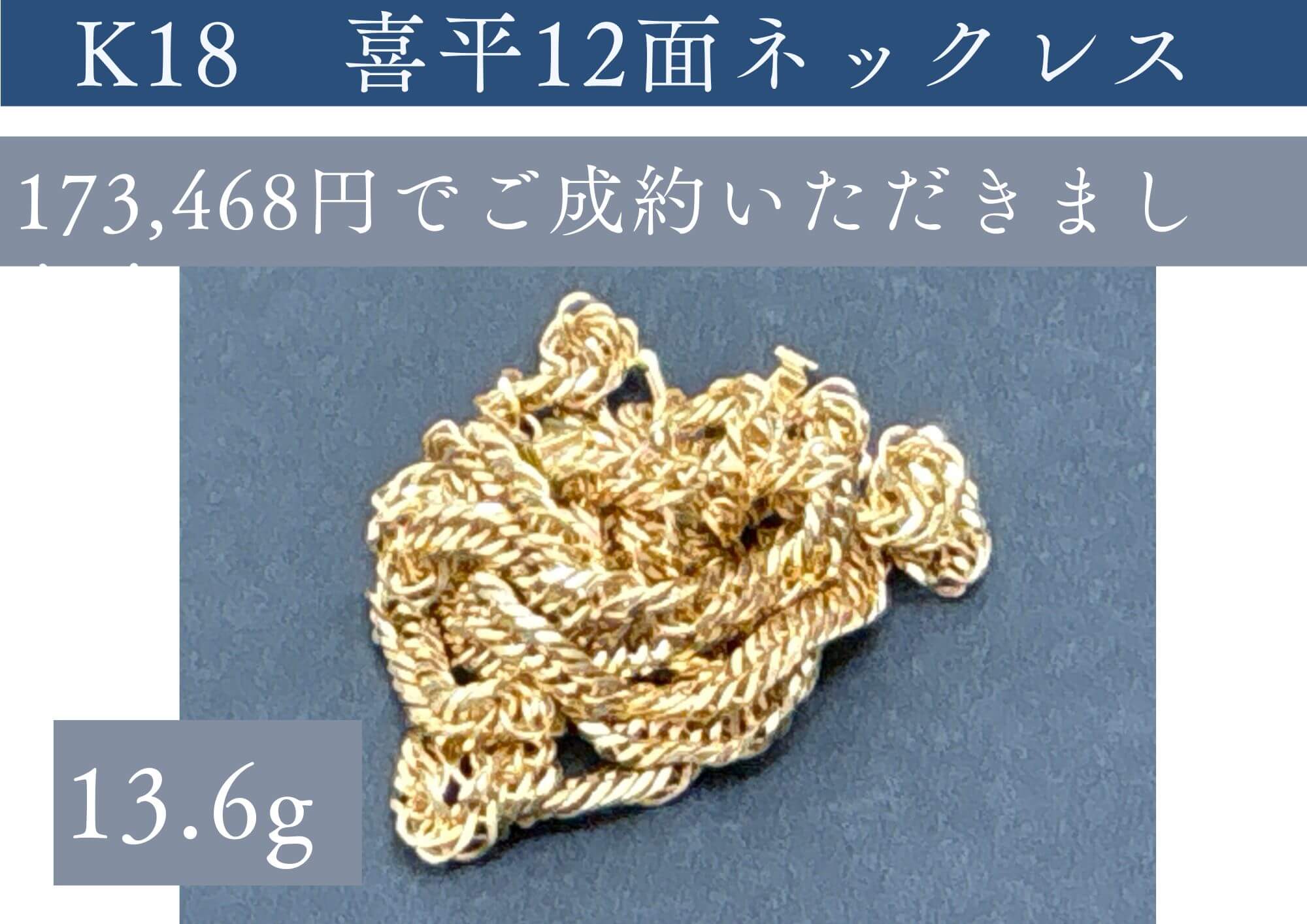 K18　喜平12面ネックレス13.6g 173,468円でご成約いただきました！ 8面トリプル以上は+500円/gでお売りいただけます！