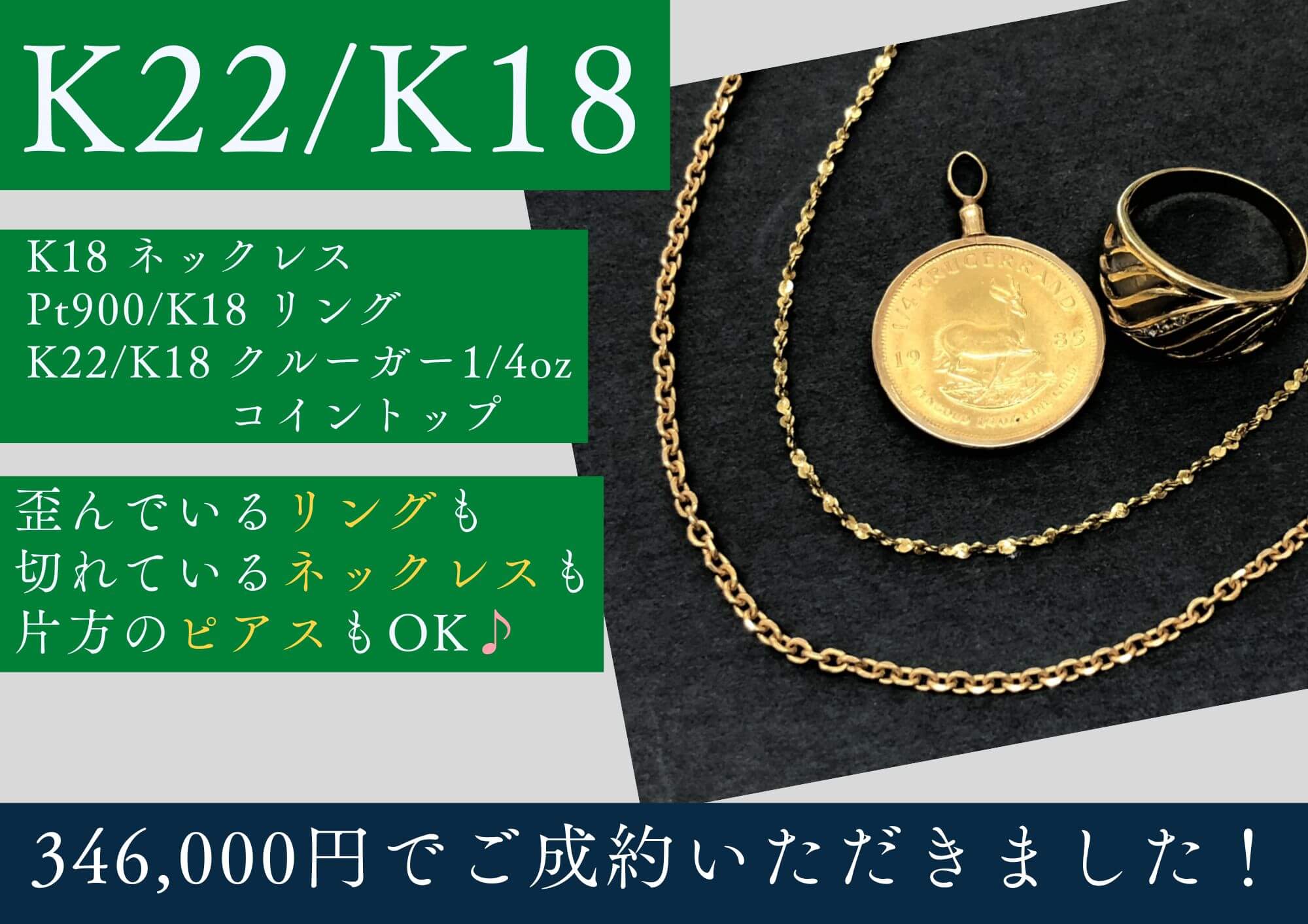 K22 K18 Pt900 ネックレス リング クルーガー1/4ozコイントップ 計 