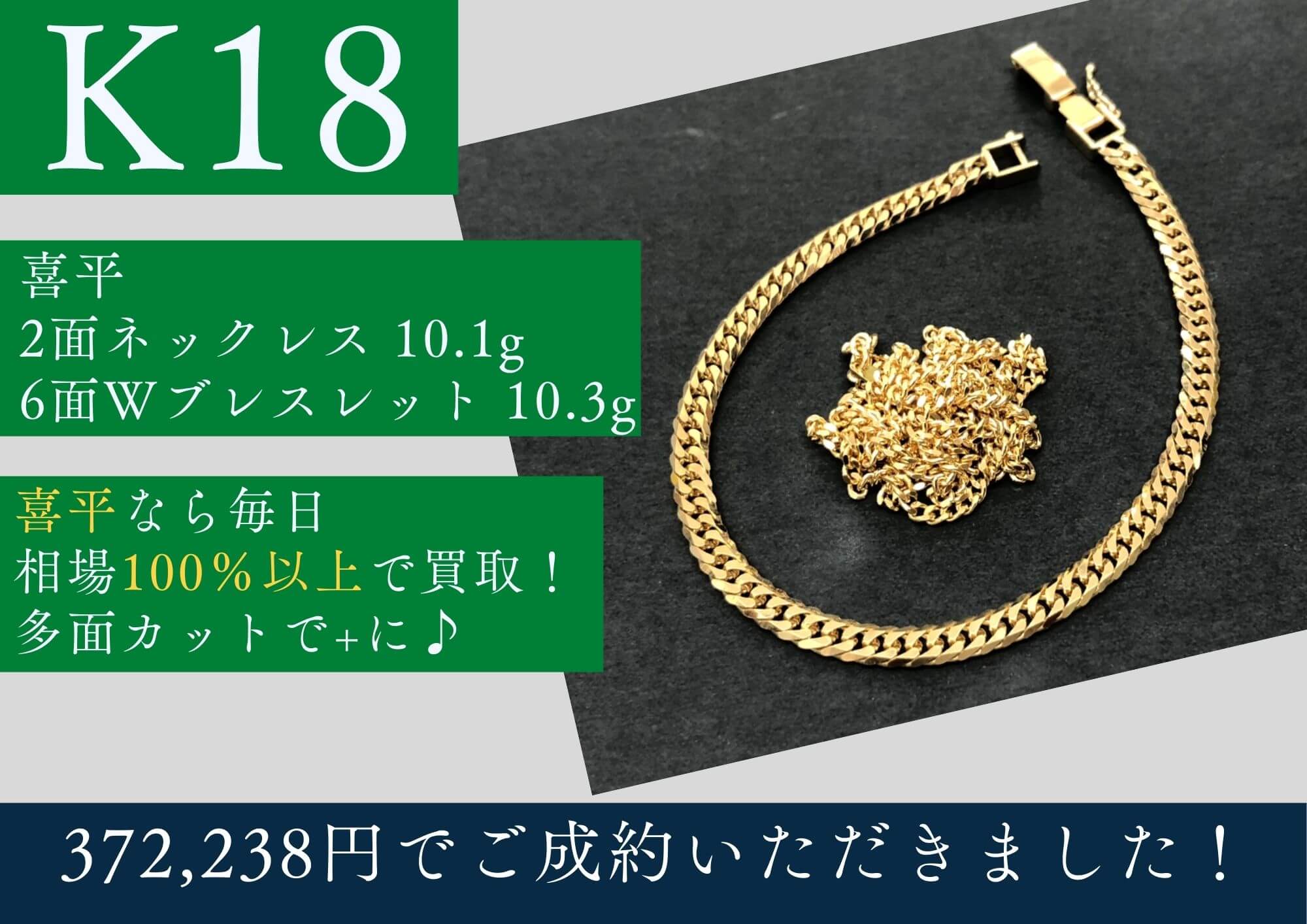 喜平 K18WG 12面トリプル 喜平ﾌﾞﾚｽﾚｯﾄ 10g (10.3g⁄24cm)十二 18金