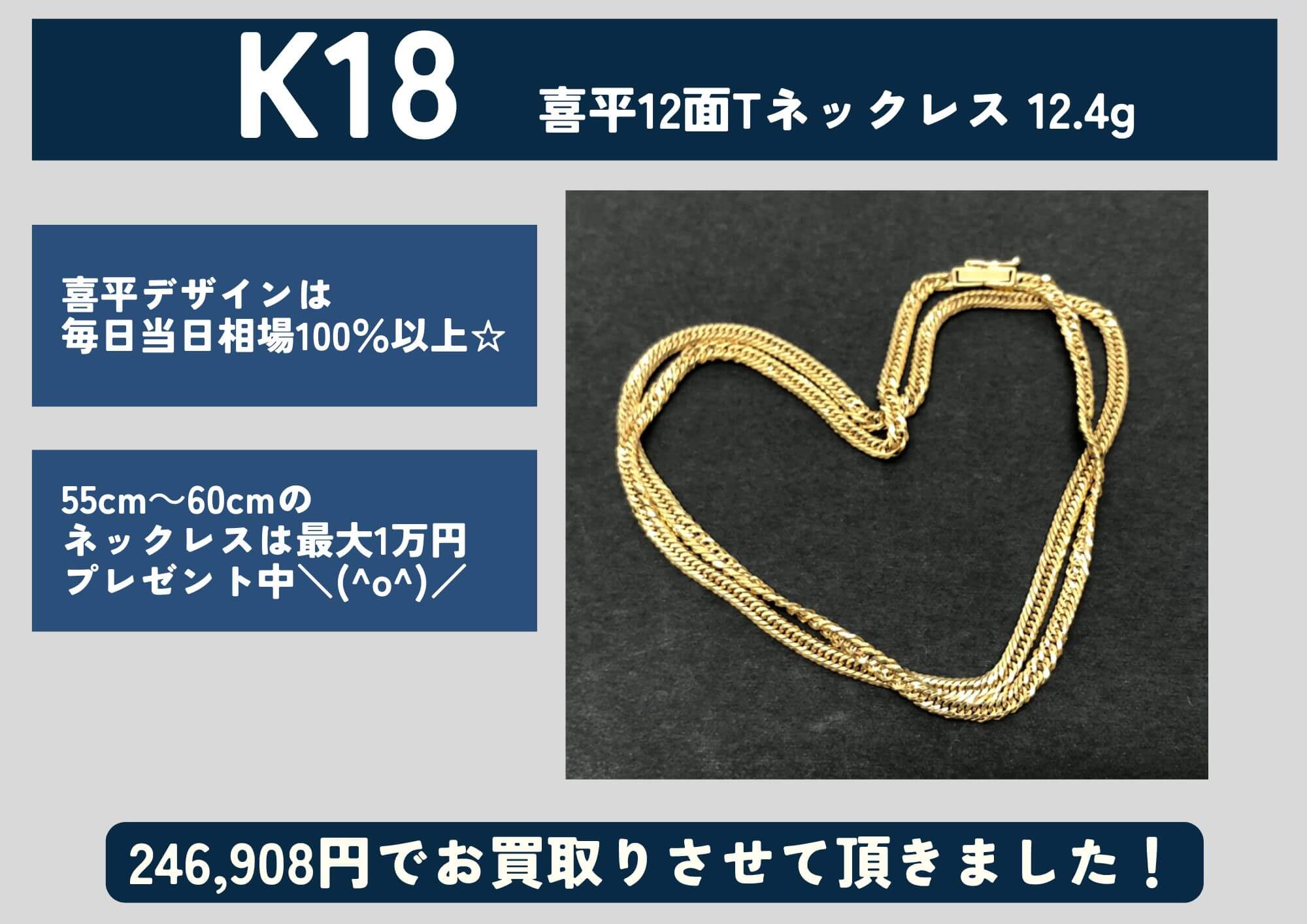K18 18金 喜平12面トリプルネックレス 12.4g 246,908円でお買取させていただきました！
